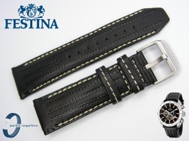 Pasek do Festina F16489 skórzany czarny białe przeszycie 25 mm