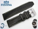 Pasek do Festina F16489 skórzany czarny białe przeszycie 25 mm