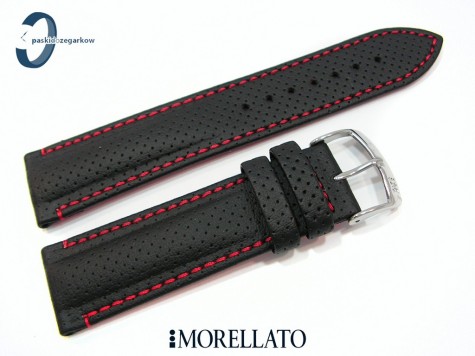 Pasek Morellato RACE czarny skórzany czerwone przeszycie 