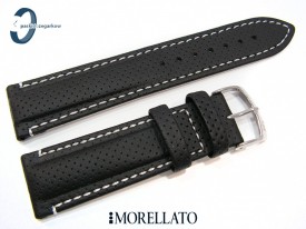 Pasek Morellato RACE czarny skórzany białe przeszycie