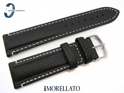 Pasek Morellato RACE czarny skórzany białe przeszycie