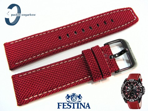 Pasek Festina F16584 skórzano-materiałowy w kolorze czerwonym 24 mm