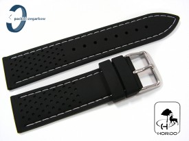 Pasek Horido silikonowy czarny z białym przeszyciem 22 mm