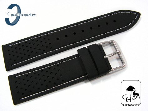 Pasek Horido silikonowy czarny z białym przeszyciem 22 mm