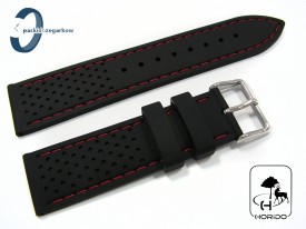 Pasek HORIDO silikonowy czarny z czerwonym przeszyciem 22 mm