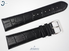 Pasek Atlantic 24 mm skórzany czarny srebrna klamra