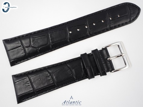 Pasek Atlantic 24 mm skórzany czarny srebrna klamra