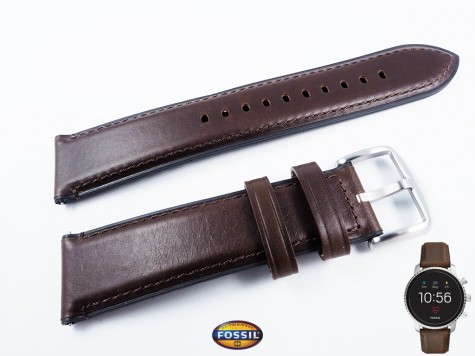 Pasek Fossil FTW4015 skórzano-gumowy 22 mm brązowy