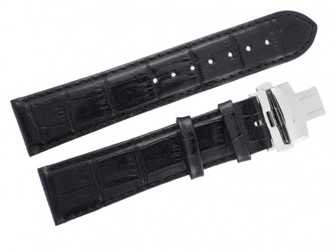 Pasek Atlantic 22 mm czarny zapięcie srebrne