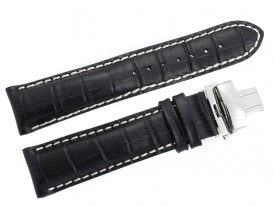 Pasek Atlantic 22 mm czarny zapięcie srebrne motylkowe