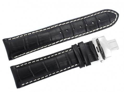 Pasek Atlantic 22 mm czarny zapięcie srebrne motylkowe